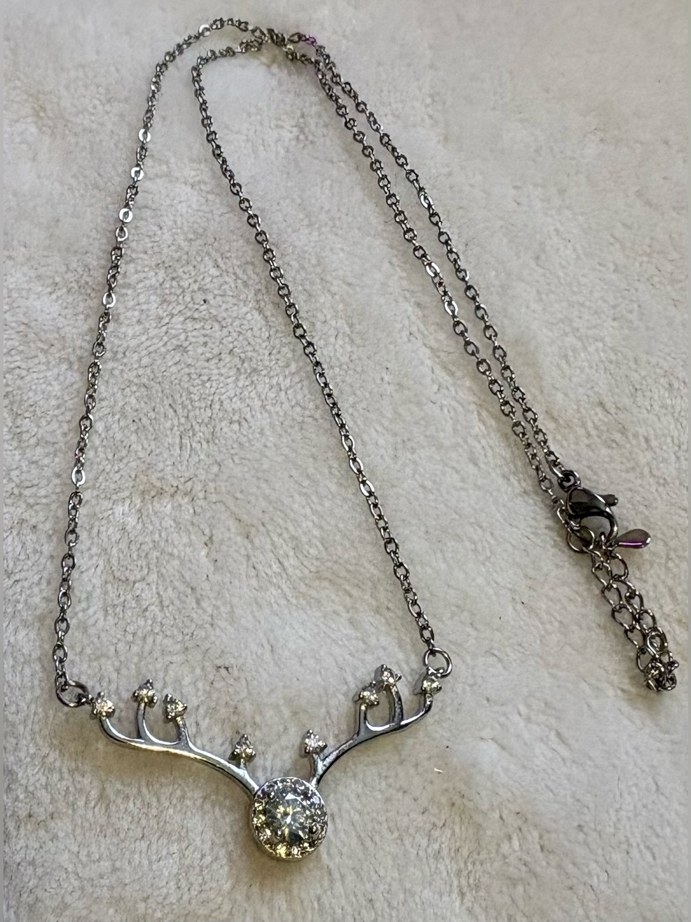 Moissanite and Silver Antler Pendant Necklace - Women Jewelry